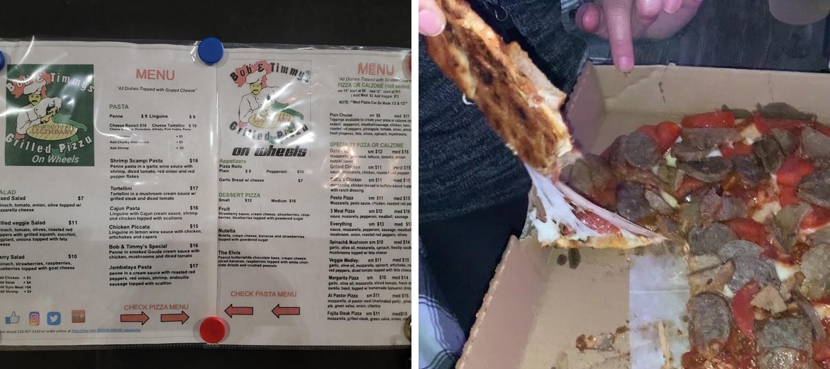 Bob & Timmy's Grilled Pizza on Wheels Menu